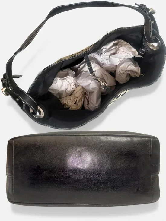 Coach Signature Bucket Tote F12518 Black Canvas Leather Shoulder Bag Carryall - Picture 7 of 10